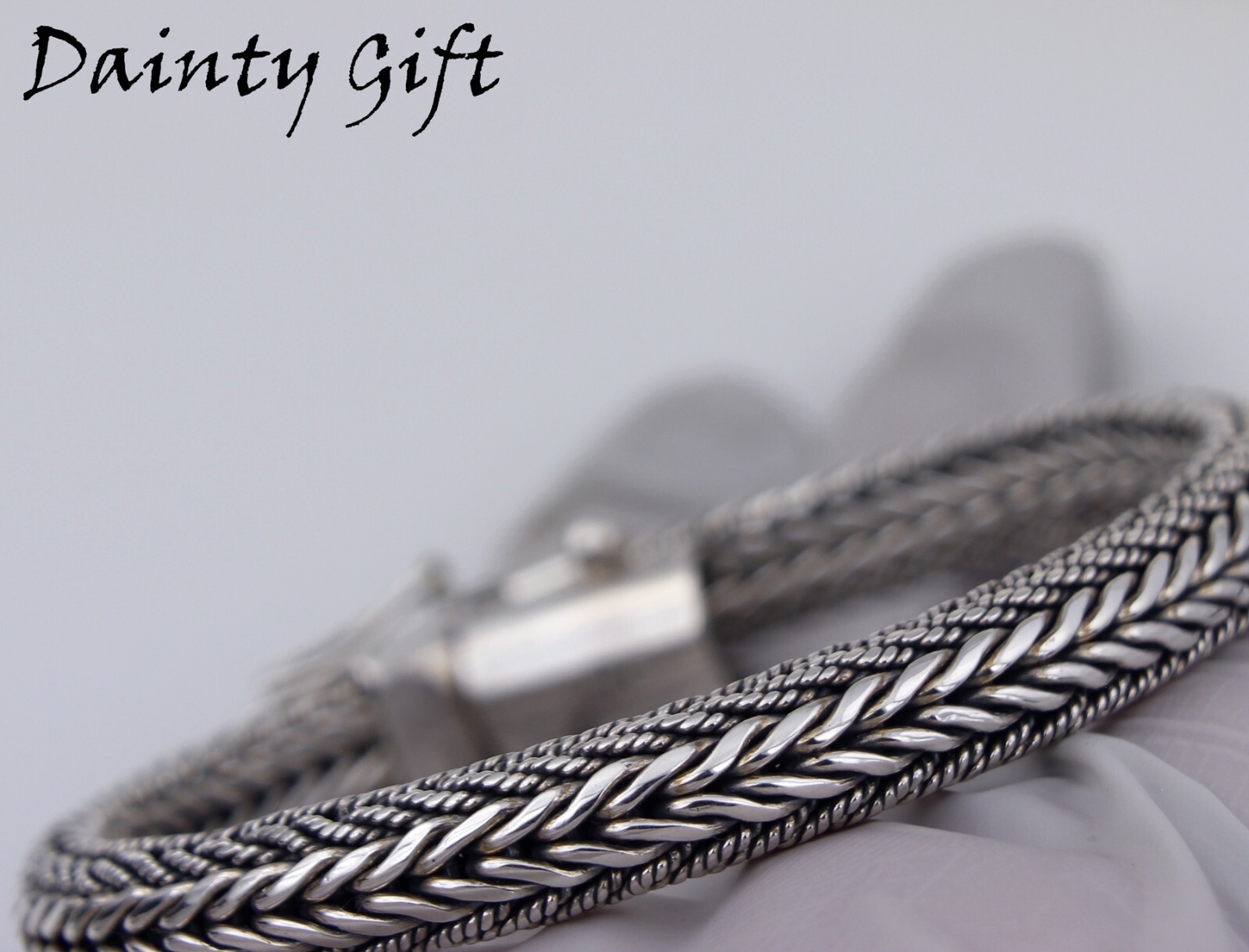 Women Men 925 Sterling Silver 7.6 mm Vintage Braided Chain Hand Bracelet 8.2″