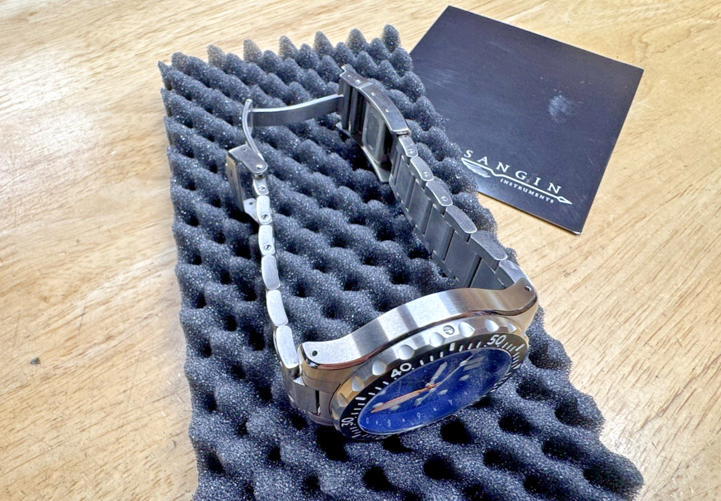 Sangin Professional Sea Blue Watch Brushed Rare Diplomat Bracelet Box Docs SOCAL