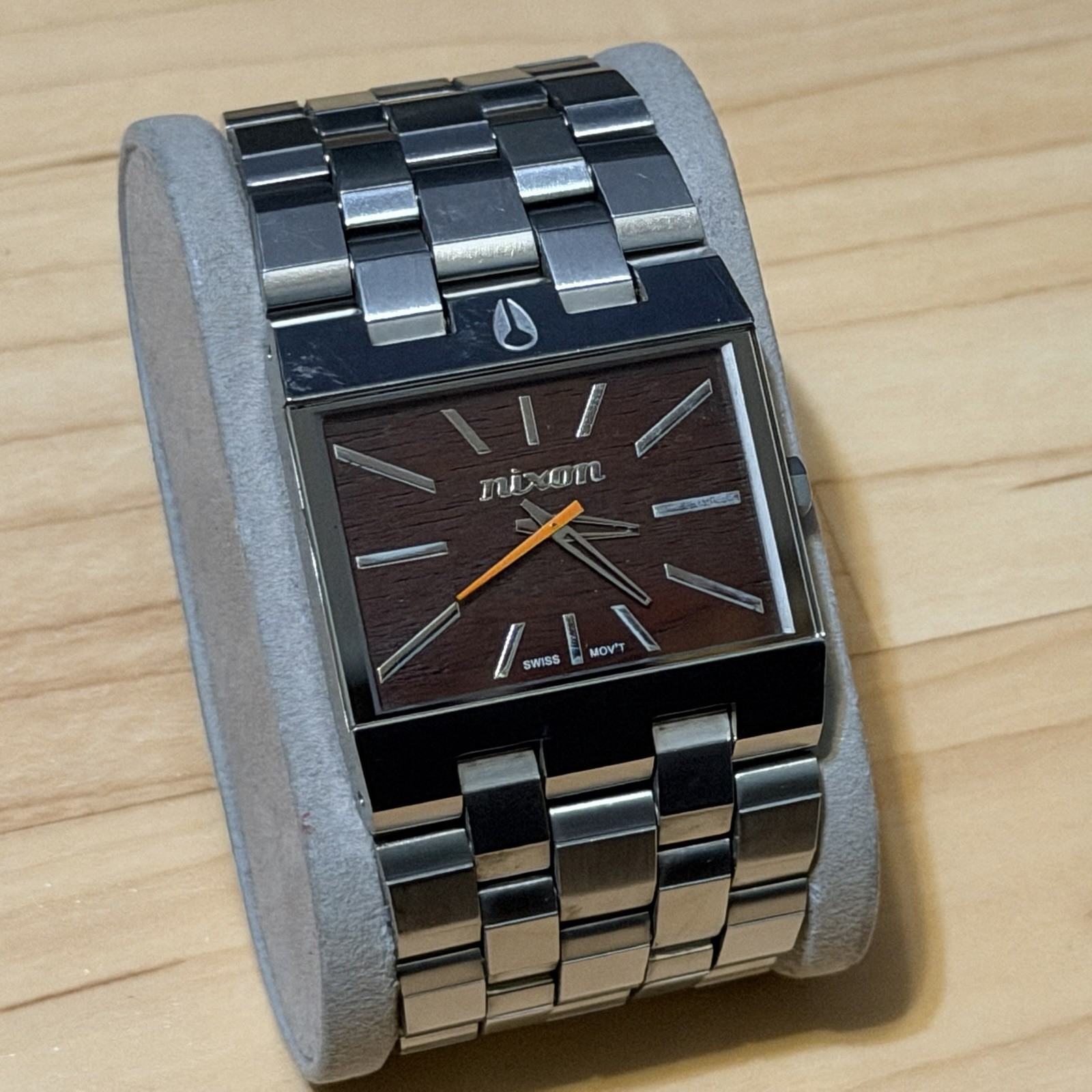 Nixon The Ticket “Golden” Wood Grain Dial Stainless Steel Mens Analog Watch RUNS