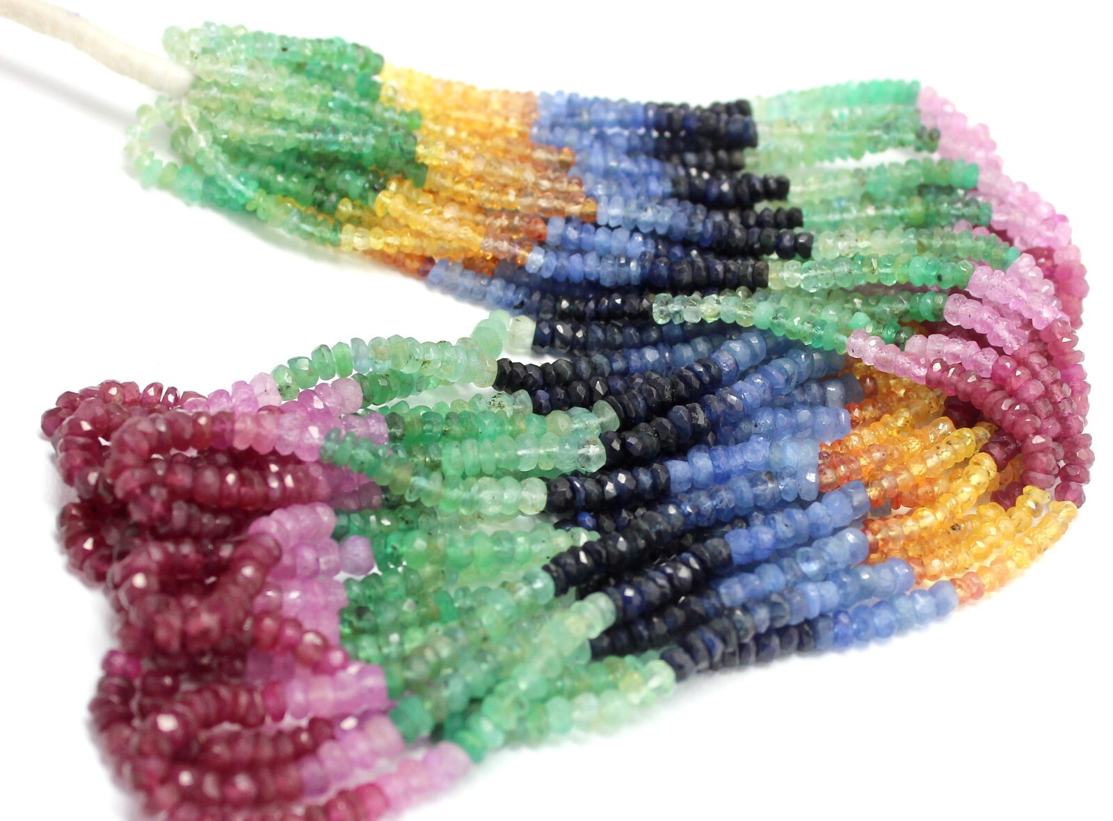 AAA Multi Precious Faceted Rondelle Beads | Ruby, Emerald, Yellow Sapphire 3/4mm