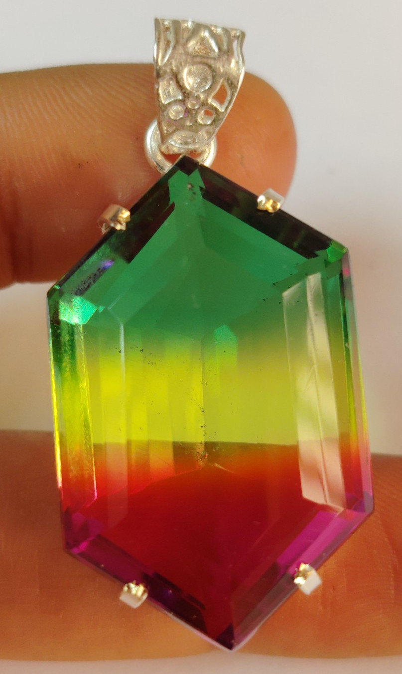 99.40 Ct. Tourmaline Fancy Cut Pendant Sterling Silver Pendant Gemstone Jewelry