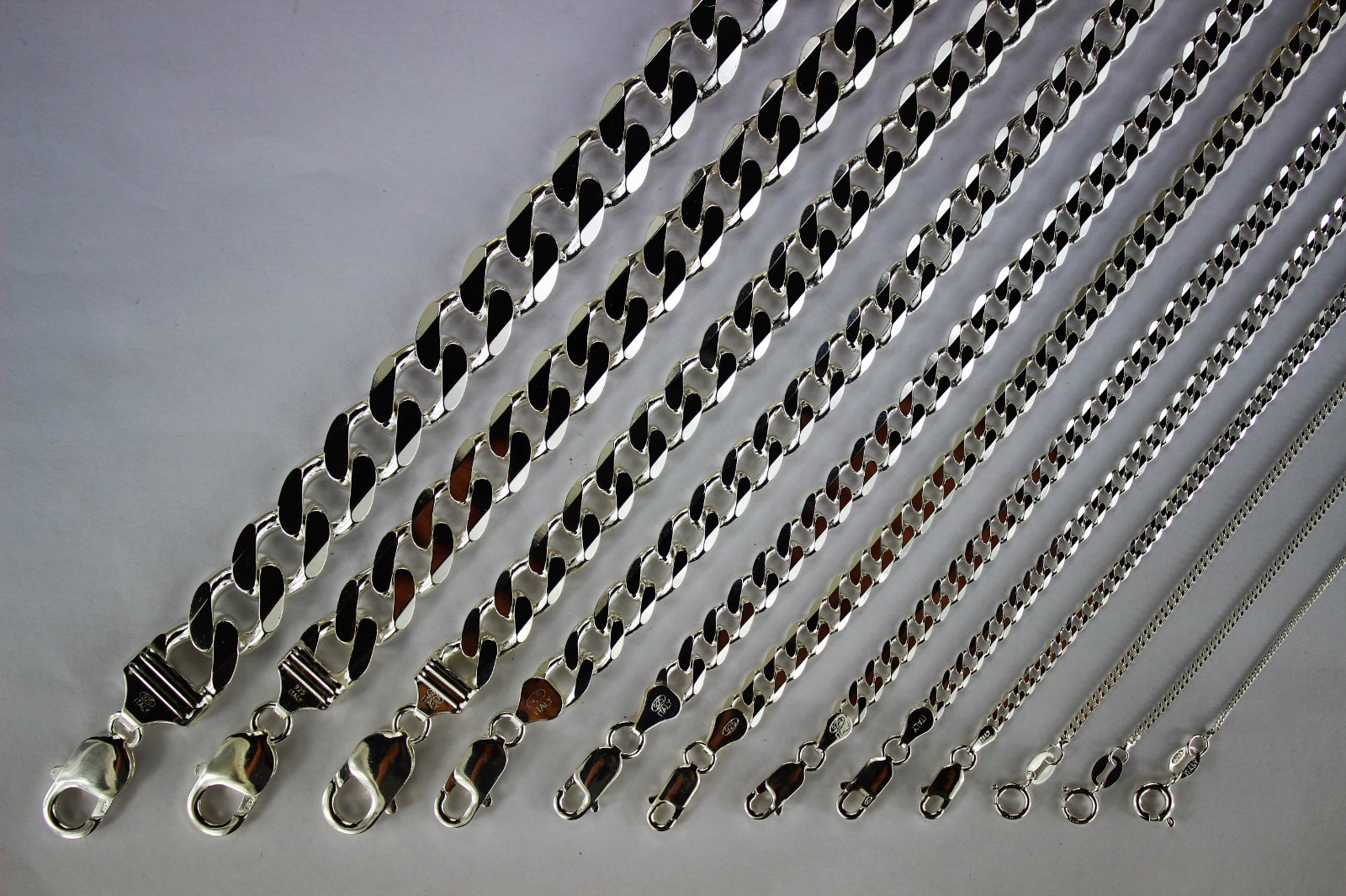 .925 Sterling Silver Cuban Link Chain Necklace 1mm ~ 13mm Men Women 16″ ~ 40″