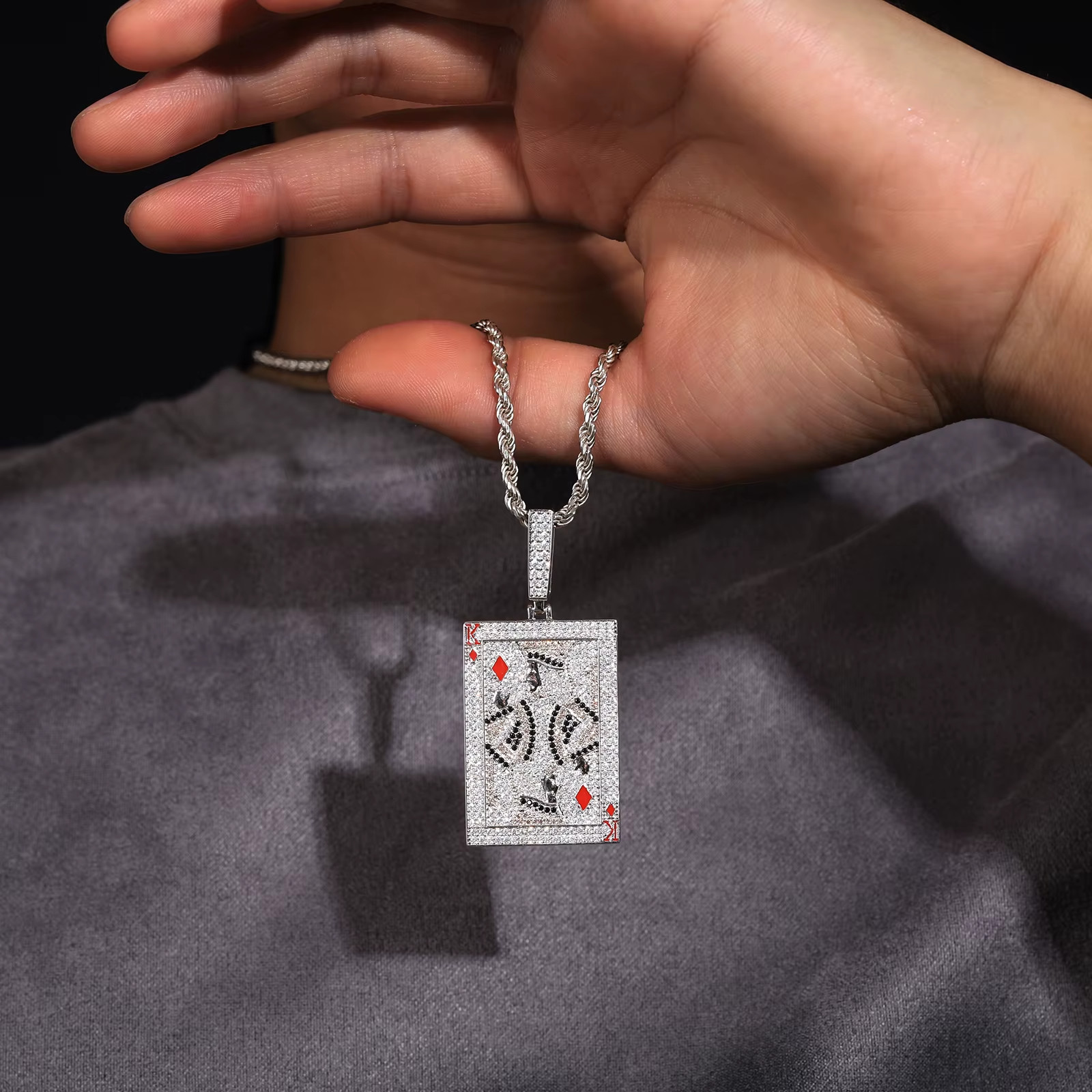 King Poker Card Moissanite Pendant VVS 925 Silver Iced Out Hip Hop Jewelry Men