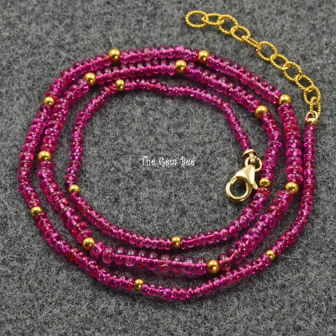 18K Yellow Gold Gem Grade No Heat Ruby Smooth Rondelle Bead Necklace 17″-18.5″