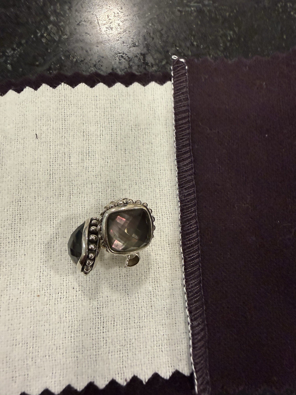 Lagos 925 Sterling Silver Gray Cushion Stud Earrings Bezel Butterfly Signed