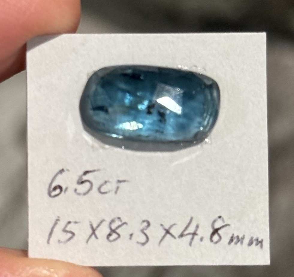 6.5ct 15×8.3×4.8mm Fine Teal Blue Faceted Moss Kyanite Oval Cabochon Gem