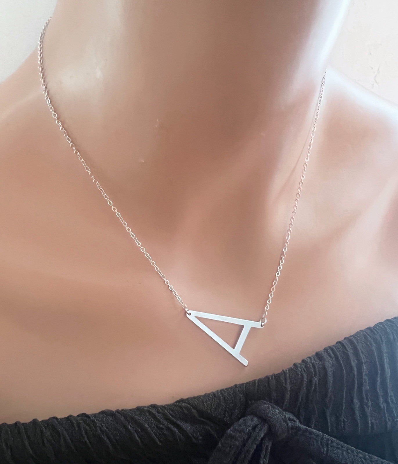 Silver Initial Necklace Large Letter Necklace Big Monogram Necklace Personalized