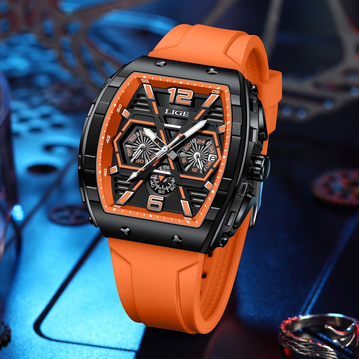 LIGE Men Watch Quartz Date Luminous Big Dial Waterproof Multifunction Wristwatch