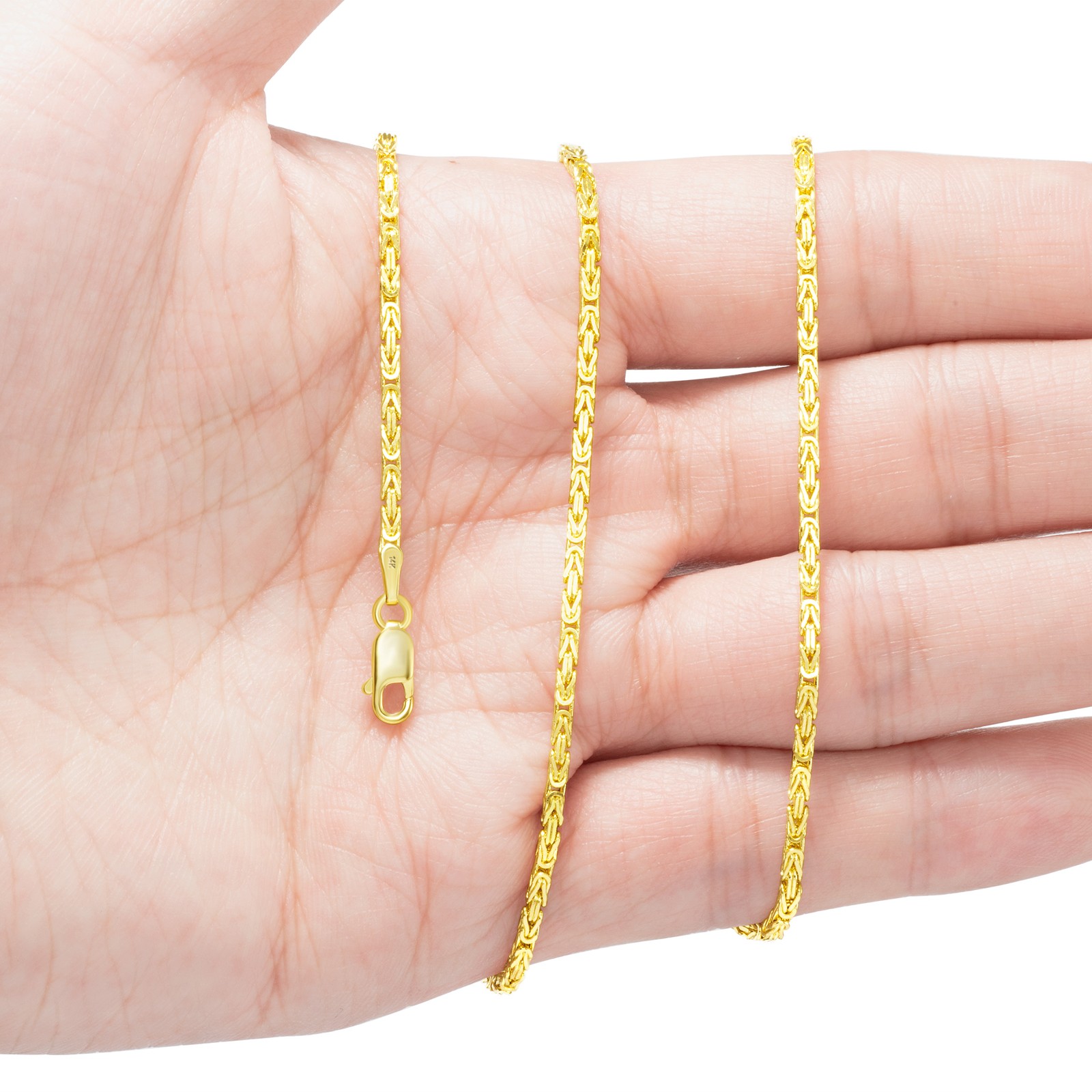 Mens 14K Yellow Gold Solid 2mm Byzantine Box Link Chain Pendant Necklace 24″