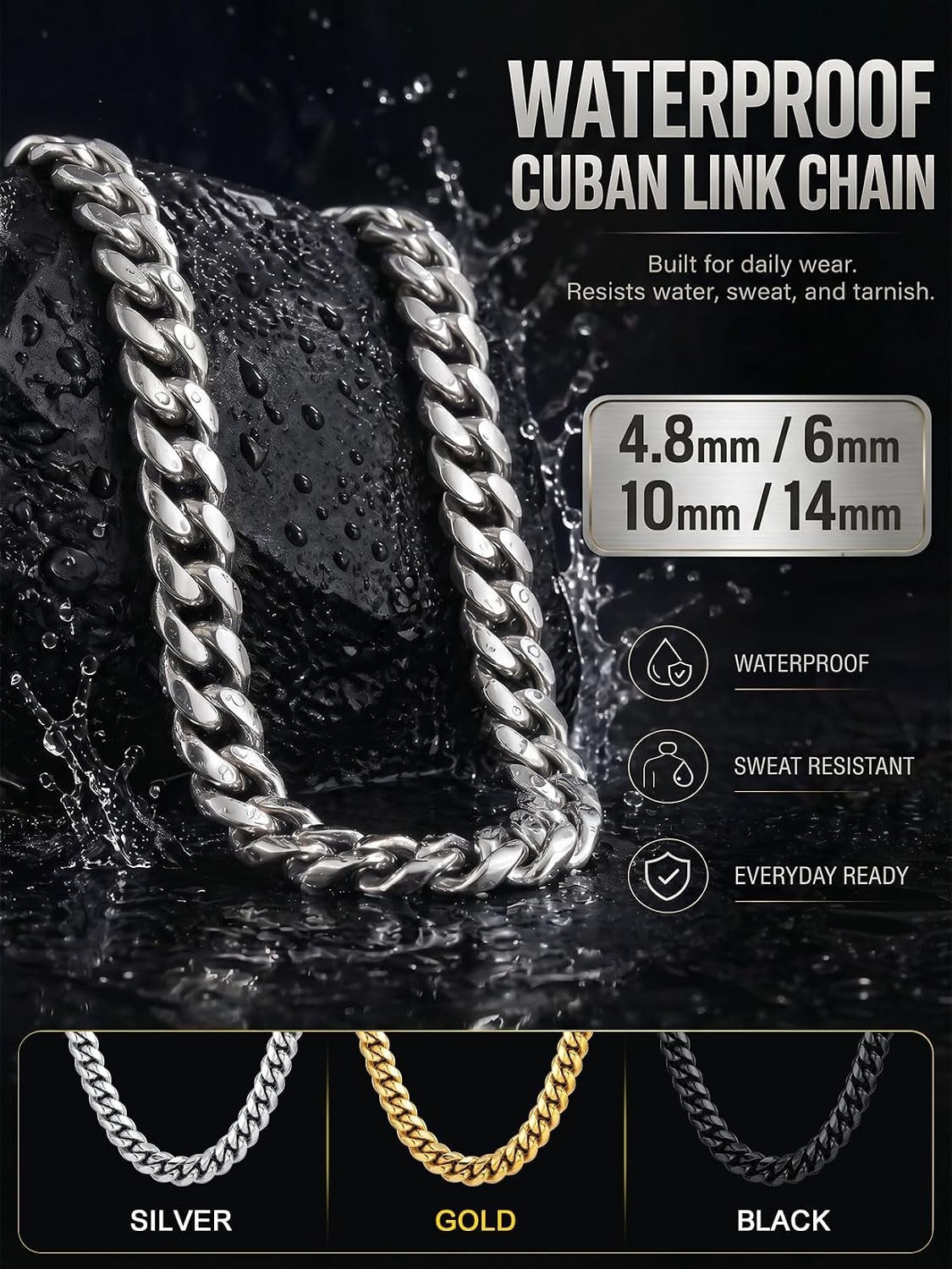 Luxury Stainless Steel Cuban Link Chain 26″ – Stylish & Waterproof Necklace