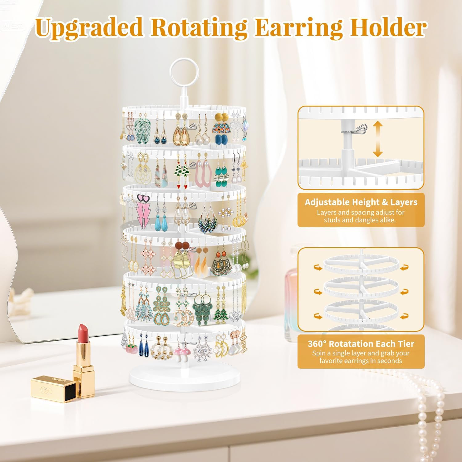 Esluker.Ly Earring Holder Organizer Rotating Stud Display Tree Rack with 342 U-S