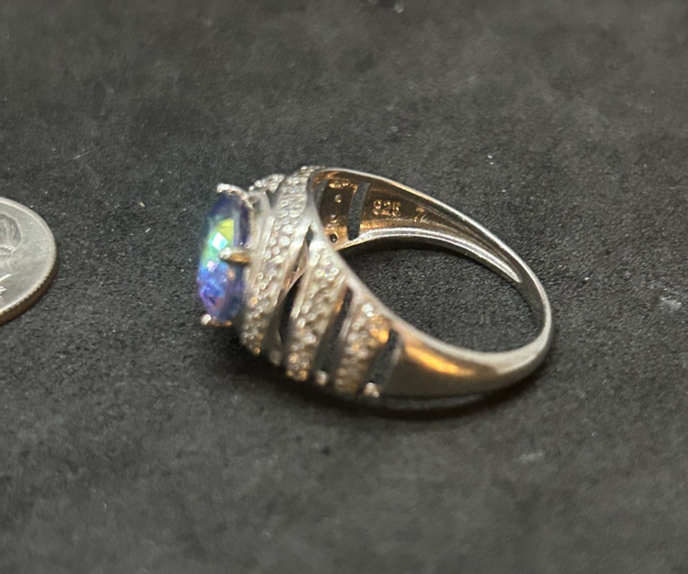 925 Sterling NVC Irridescent Crystal Ring 12.2mm Sz 6 – 4.0g