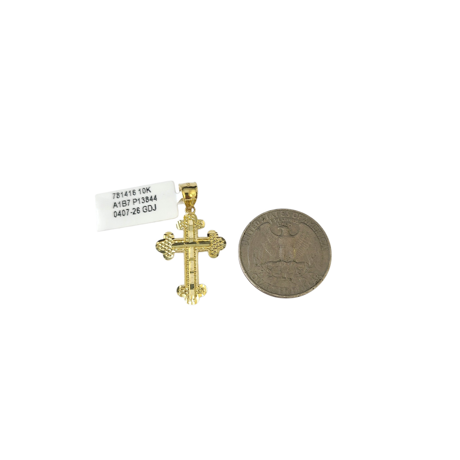 10K Gold Cuban Curb Link Chain Necklace Christ Cross Pendant Set 3mm 18″–24″