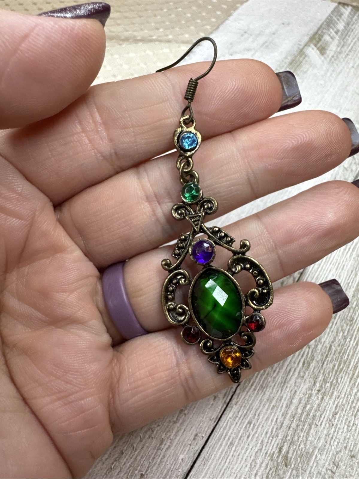 Goldtone Chandelier Green, Purple, Orange, Blue, & Red Fashion Earrings