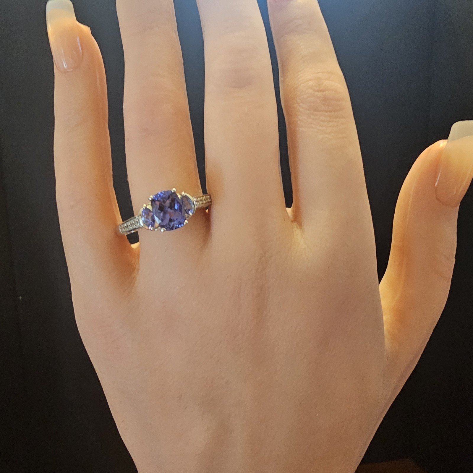 2.0 ctw NATURAL Blue Tanzanite Rhodium Over Silver Ring size 9.5