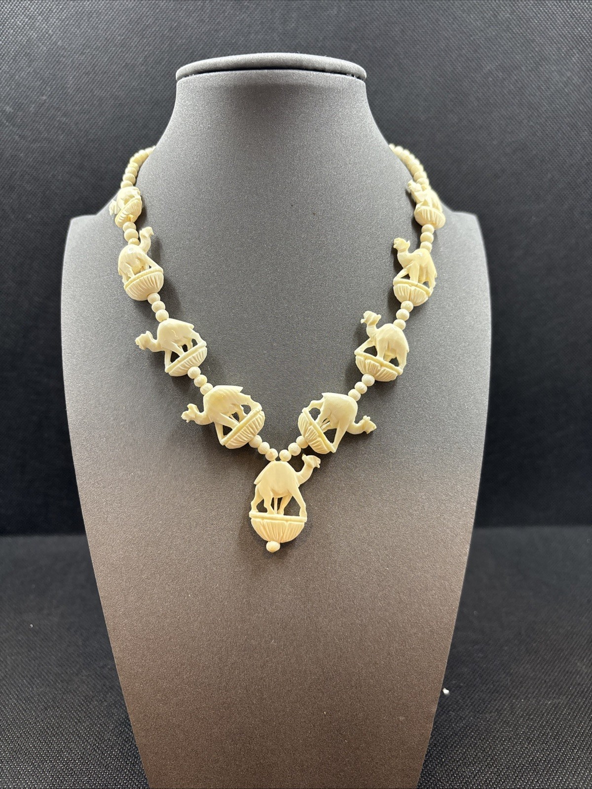 Vintage Camel Bead Bone Colored Camel 16” Necklace