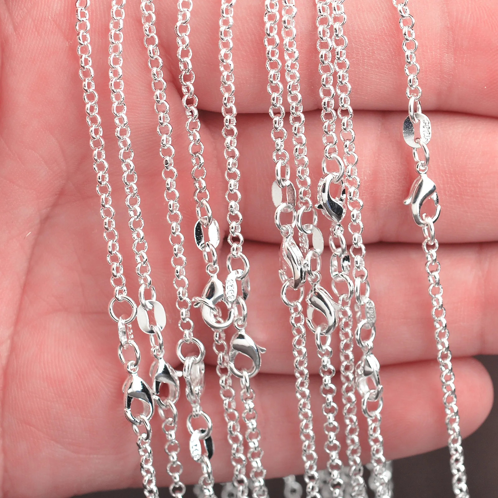 10PCS Wholesale Pure 925 Sterling Silver Color Charm Link Chain Necklace Jewelry