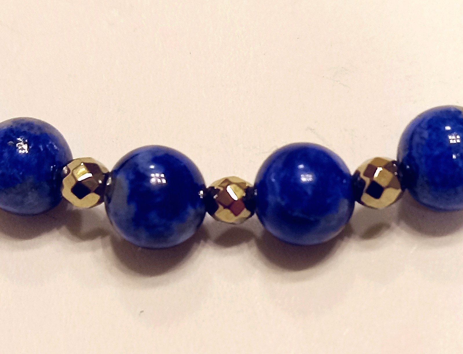 Ladies 6 mm LAPIS & Faceted GOLD Bead Bracelet 14K Gold Clasp / CUSTOM LENGTH