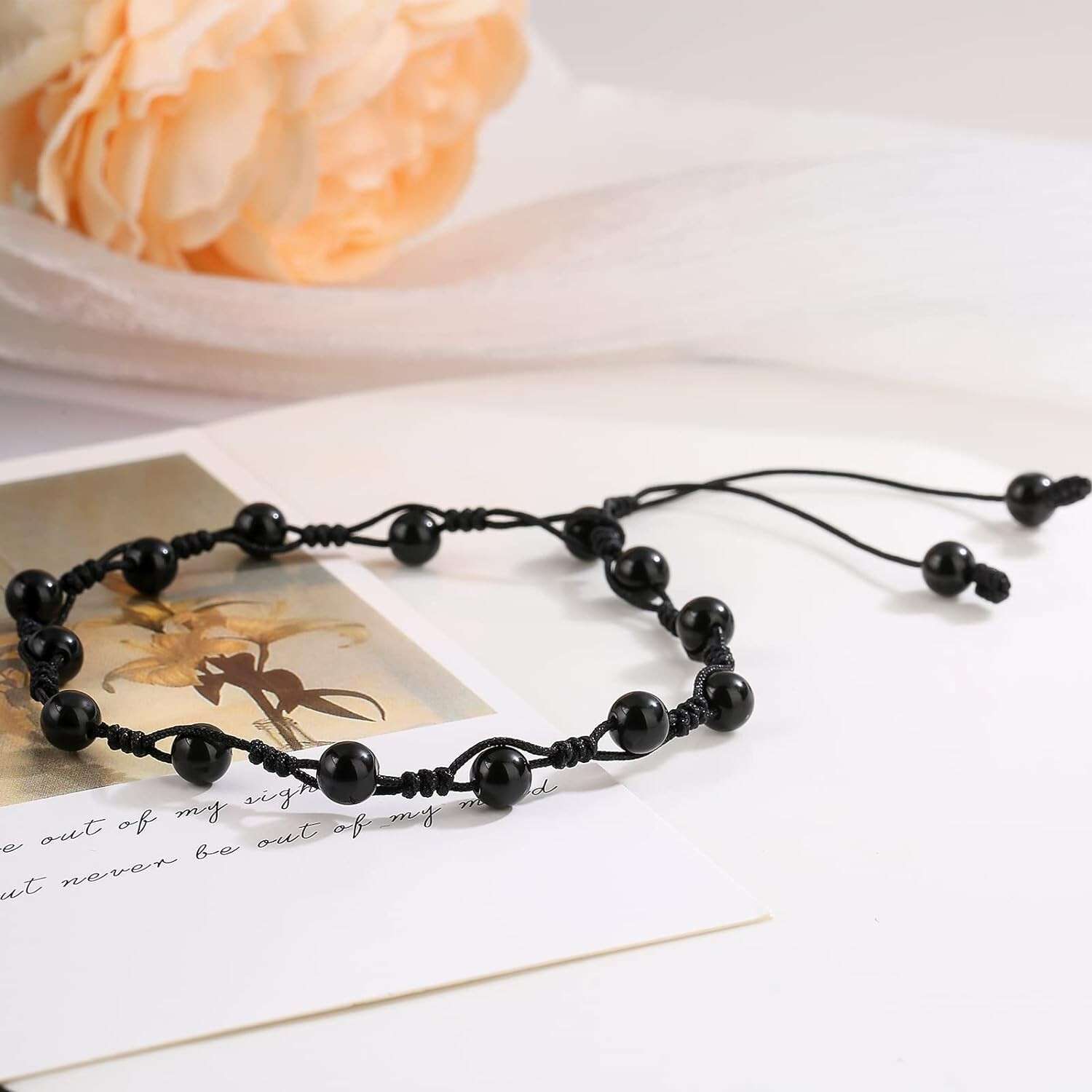 Black Obsidian Beads Healing Protection Strength Anklet Bracelet for Women Men