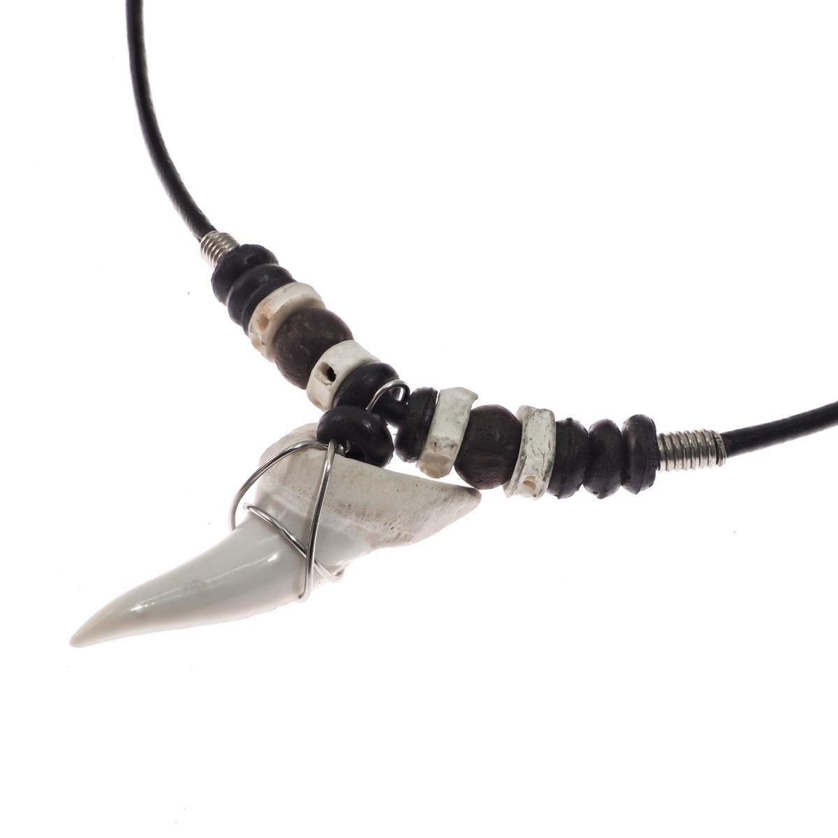 Big Genuine Mako Shark Tooth Teeth Pendant Leather Necklace, 1 1/4″