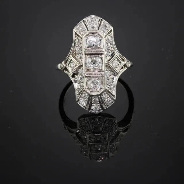 Art Deco Style Lab Created Diamond Engagement Wedding 14K White Gold Finish Ring
