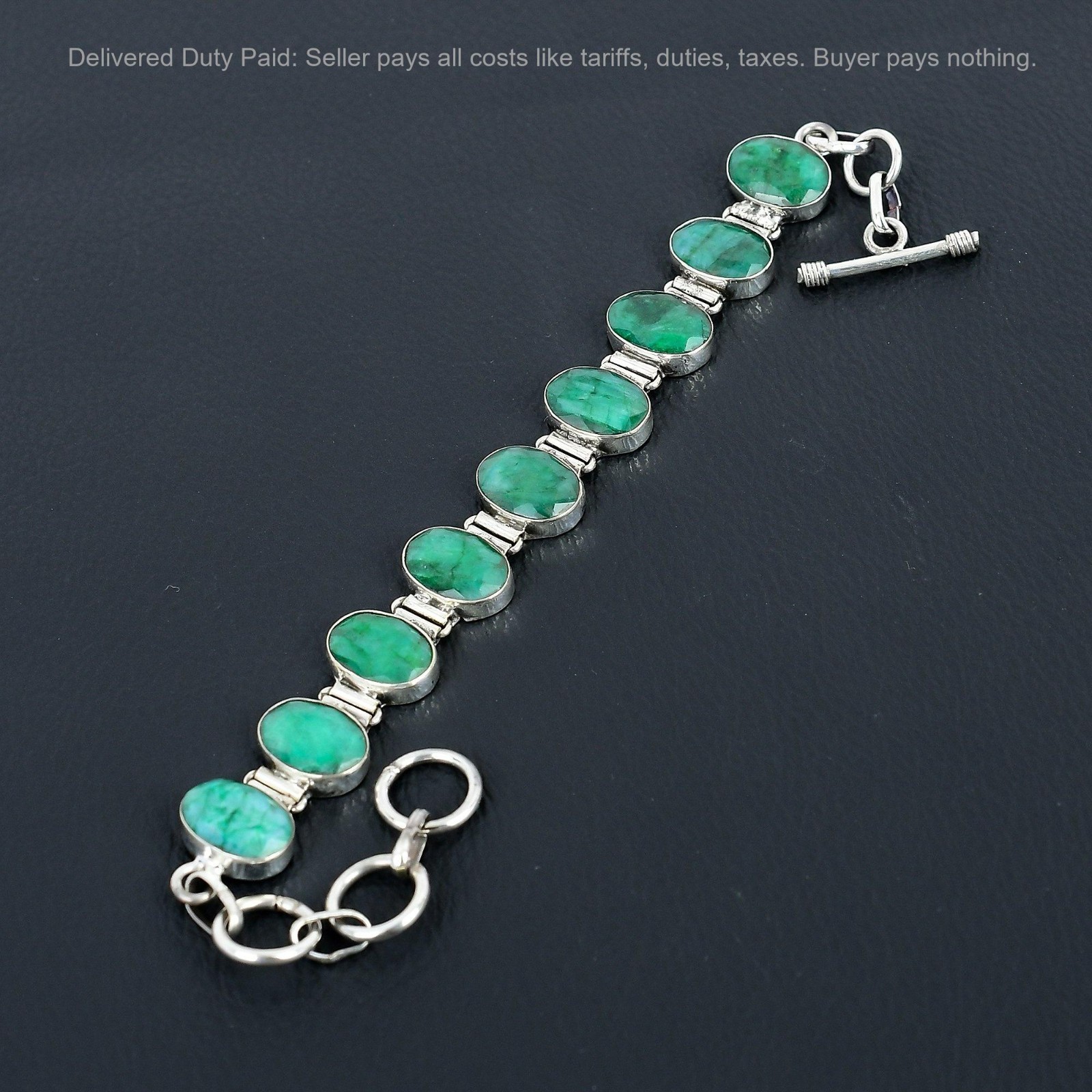 Black Friday Sale 925 Silver Oval Natural Zambian Emrald Chain Bracelet Jewelry