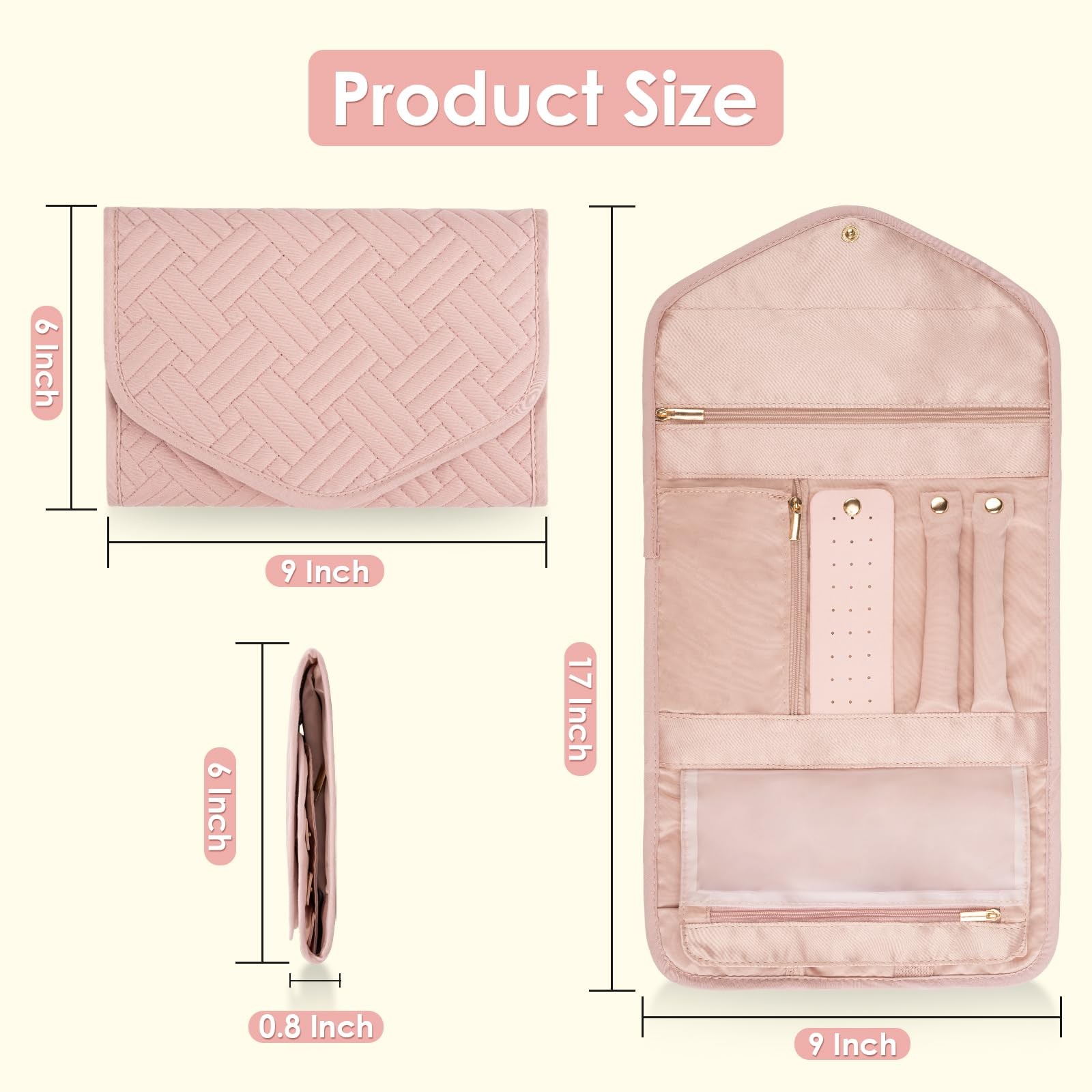 Travel Jewelry Organizer Bag Anti-Tangle Foldable Small Jewelry Roll Travel C…