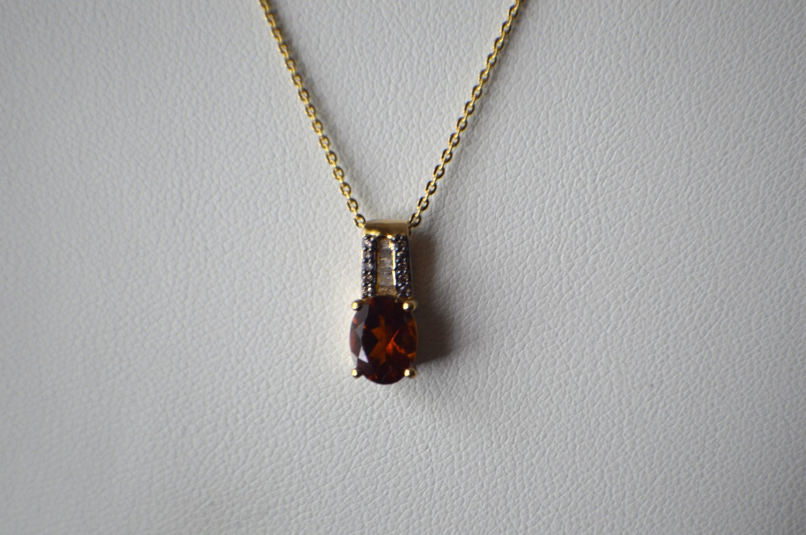 2.00ct Hessonite Garnet / Diamond Pendant with 20″ Chain 18k YG over Fine Silver