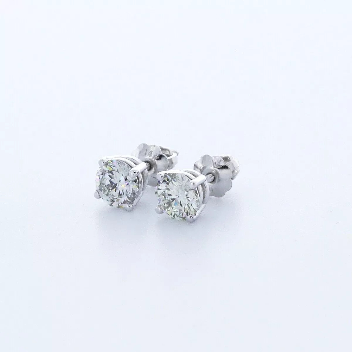 Stud Earrings Classic Solid 14K White Gold 1 Carat Round Natural Diamond G SI1