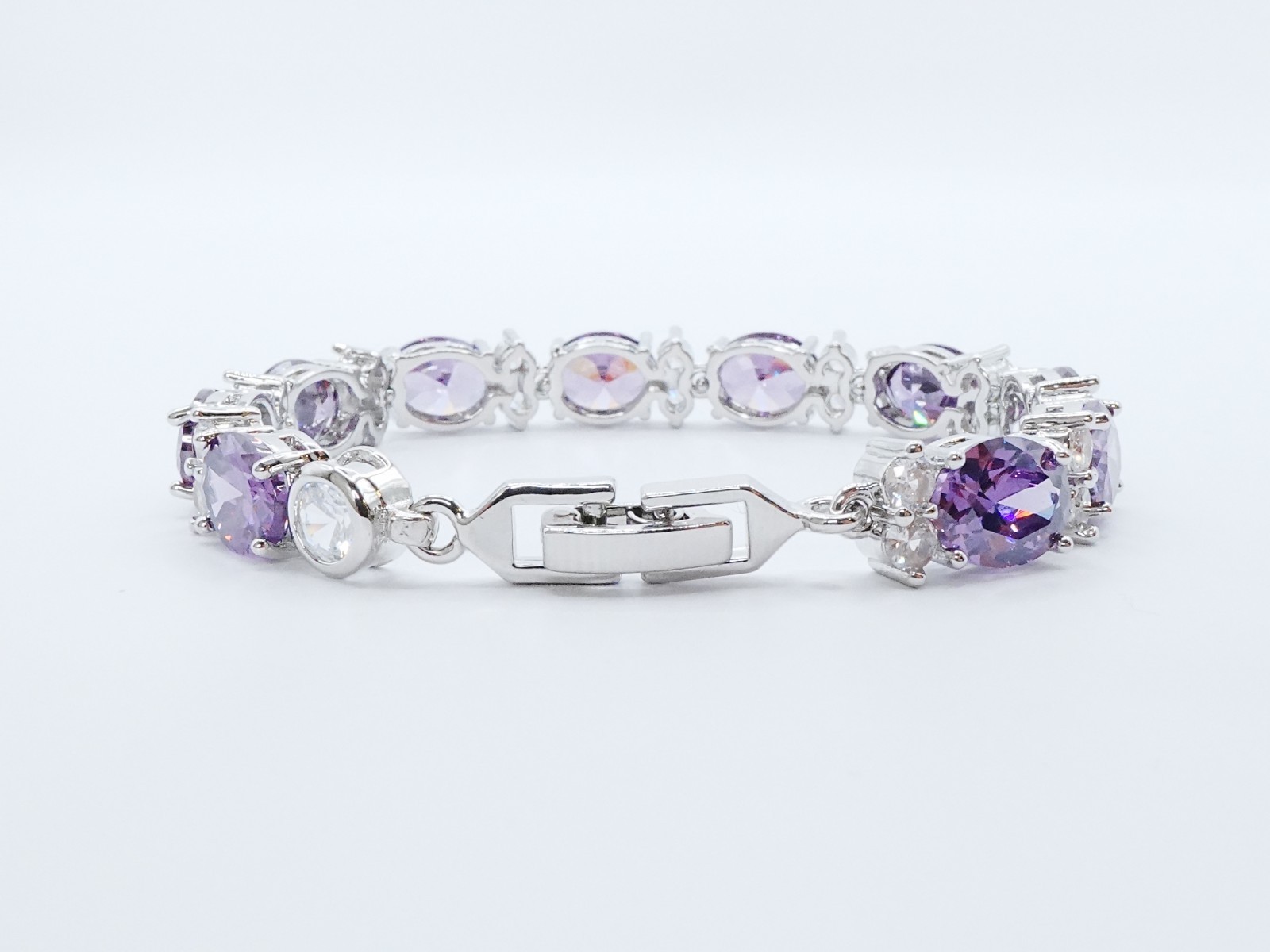 Bracelet Purple Gemstone & Cz Diamond 24K Yellow Gold Plated 7″ Women Jewelry
