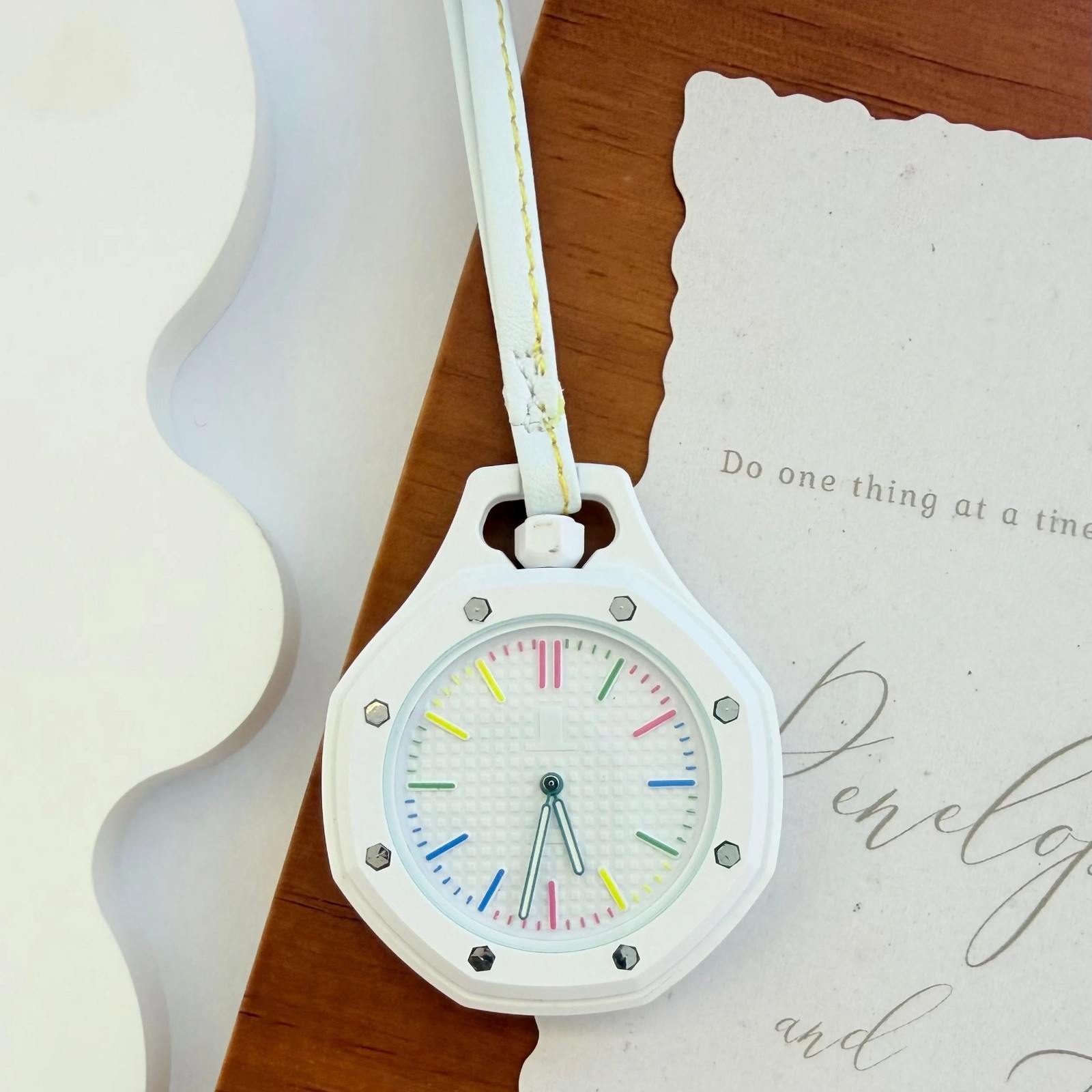 Octagonal Textured Dial Pendant Watch, Unisex, with Colorful Leather Strap
