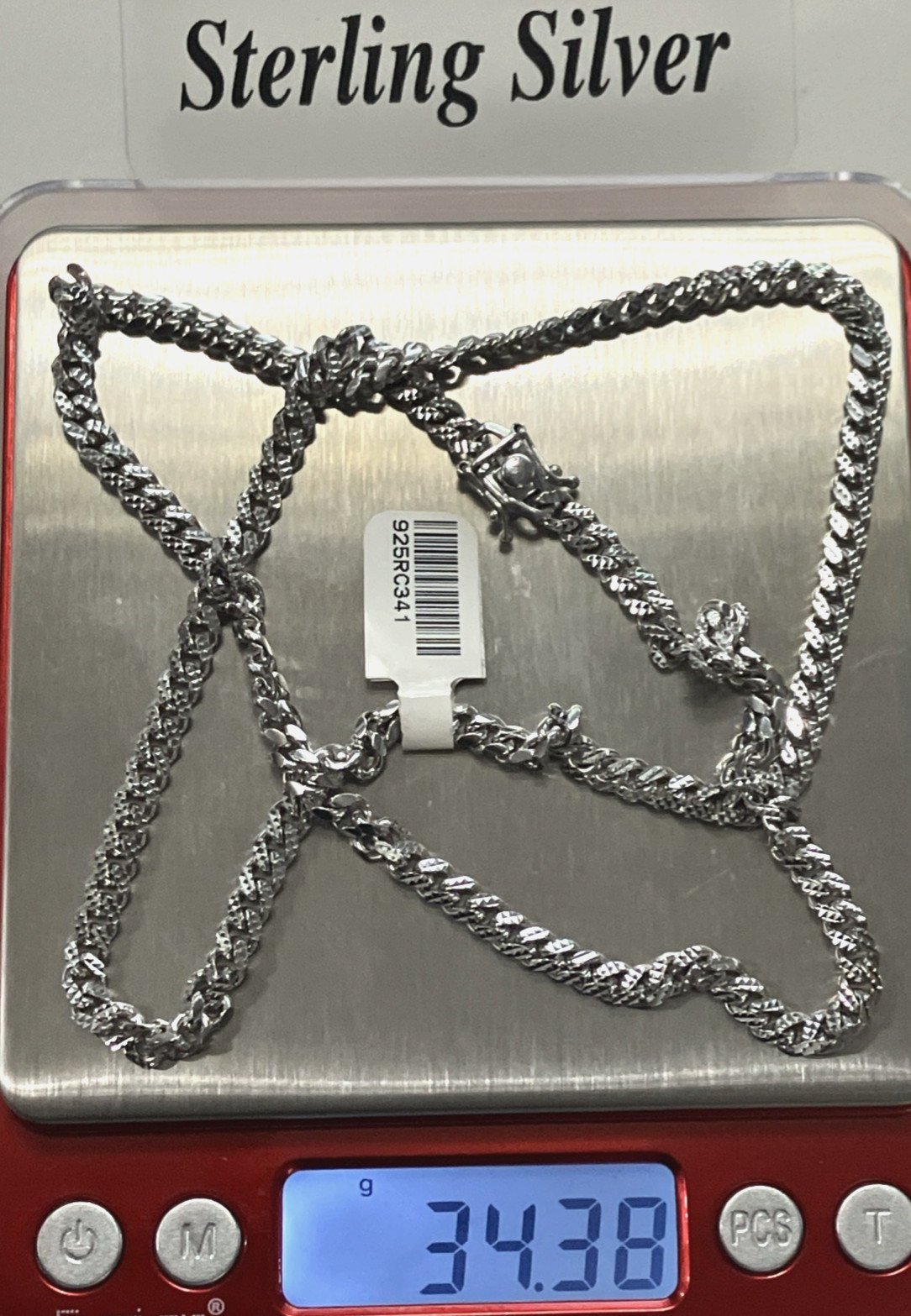 925 Sterling Silver Italy Solid Cuban Link Diamond-Cuts Chain 34grams 4.8mm 24”