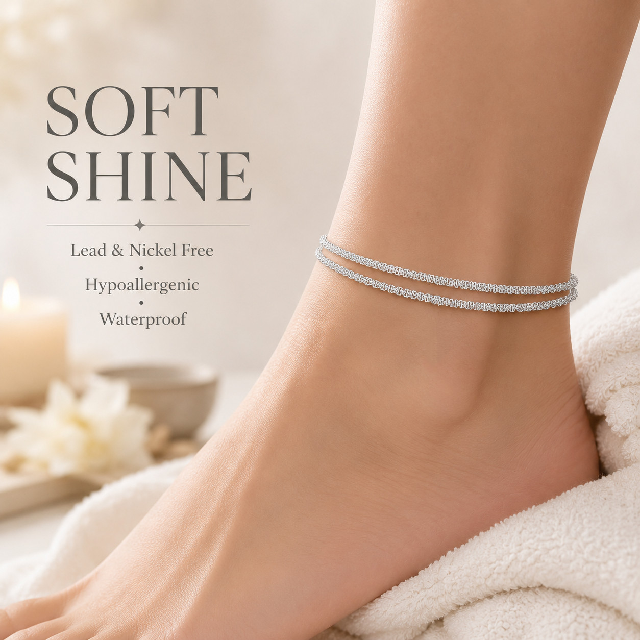 Uxvwez Double Layer Anklet for Women Gold Silver Tone Adjustable Waterproof