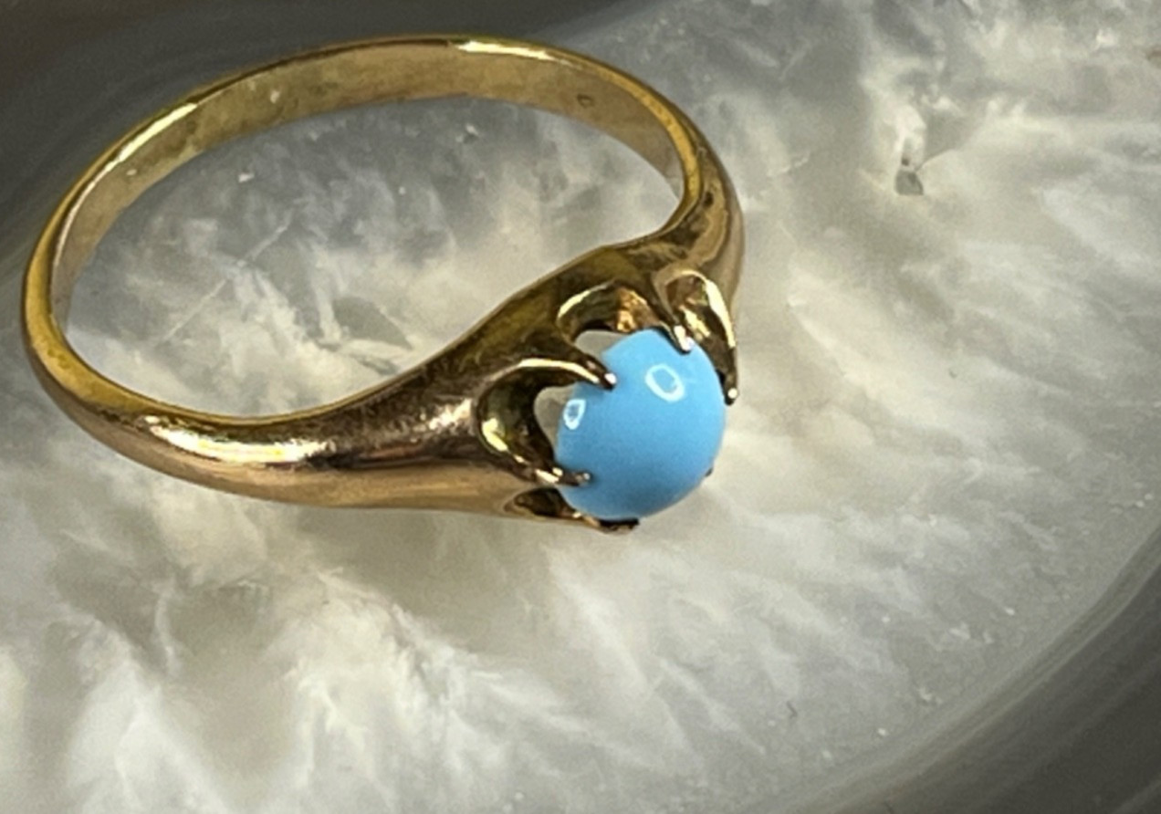 1890’s Victorian 14k Persian Robin’s Egg Turquoise Antique Belcher Ring Sz 5.75