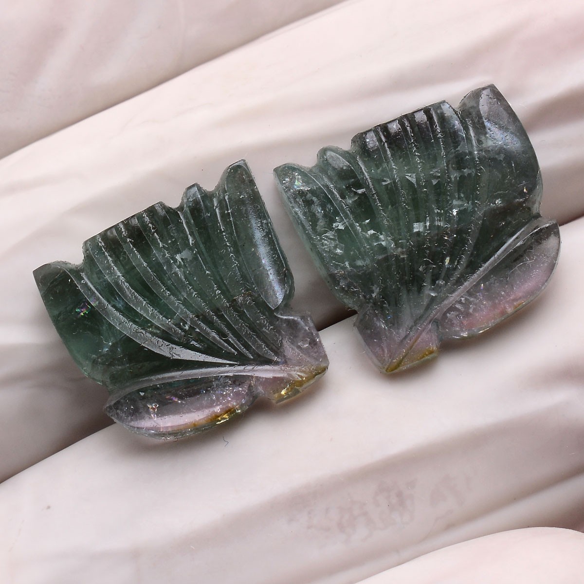 20.40 Cts Natural Tourmaline 15mmx14mm Bi Color Pair Carved Untreated Gemstones