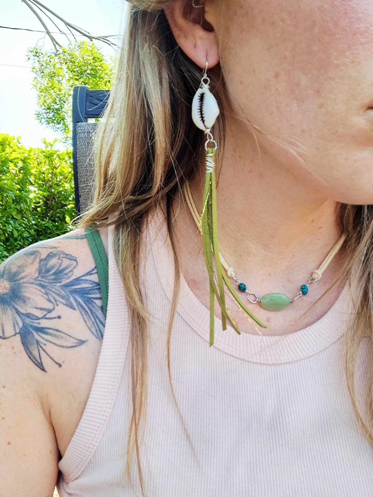 Handcrafted VTG Cowrie Shell Dangle Earrings Silver Hook Long Fringe Tassel Boho