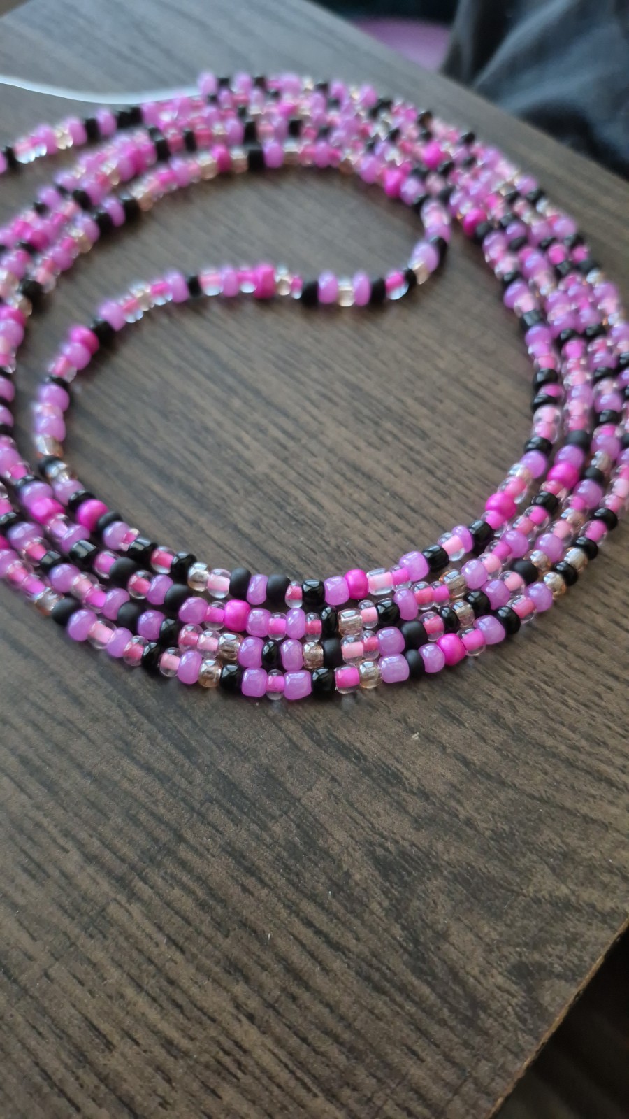Handcrafted Multi Color Pink and Black Tie on Waistbead
