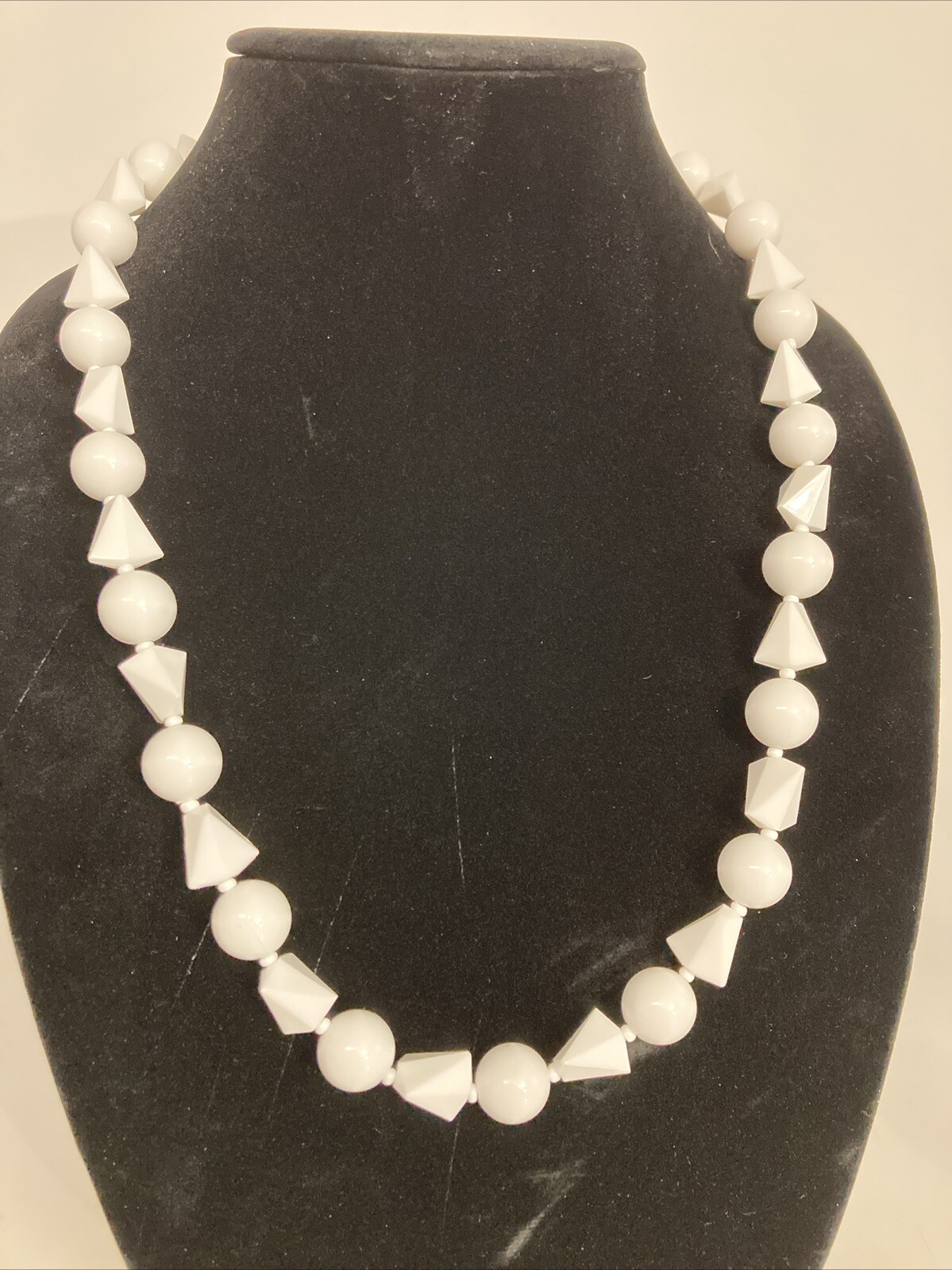 Vintage West Germany White Plastic Necklace With Geometric Shapes Approx 24 Inch
