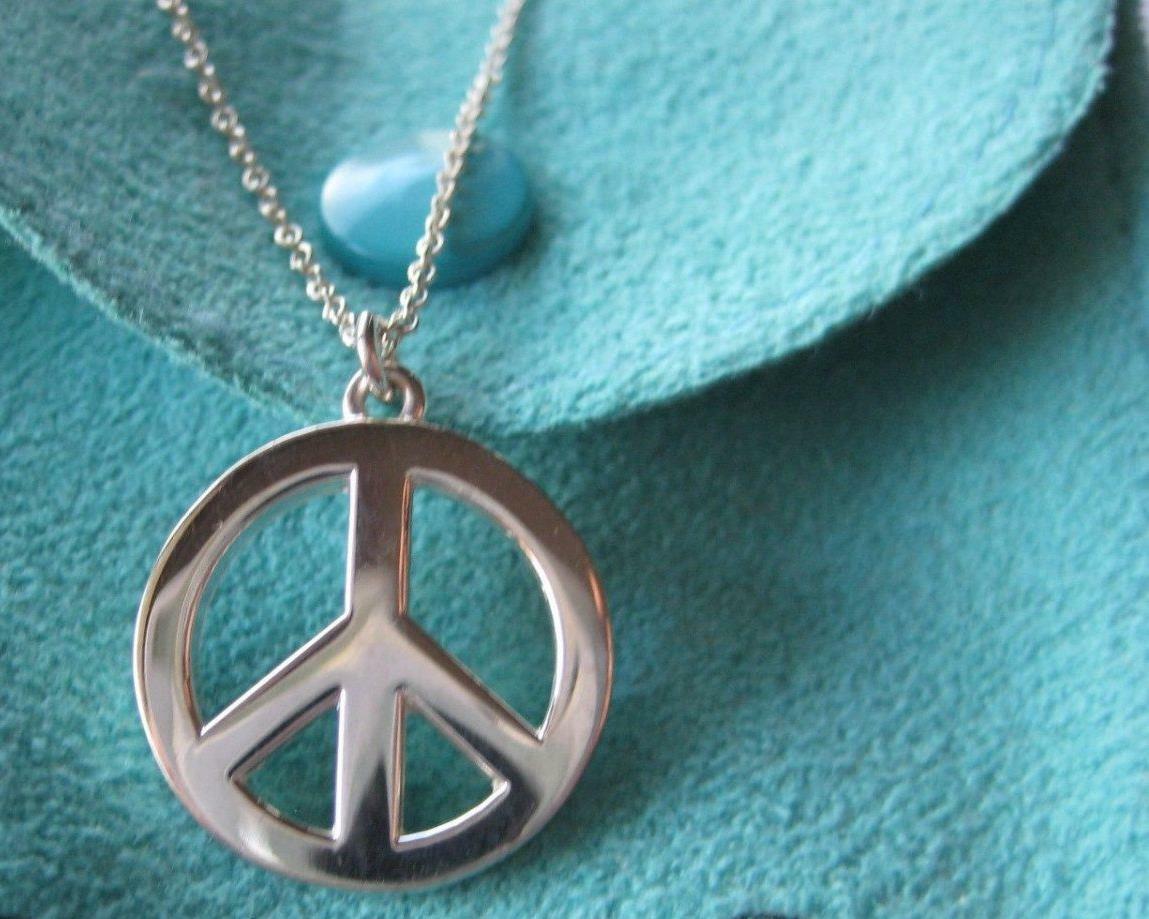 LOVE PEACE SIGN SYMBOL retro pendant 22″ Sterling silver 925 necklace women men