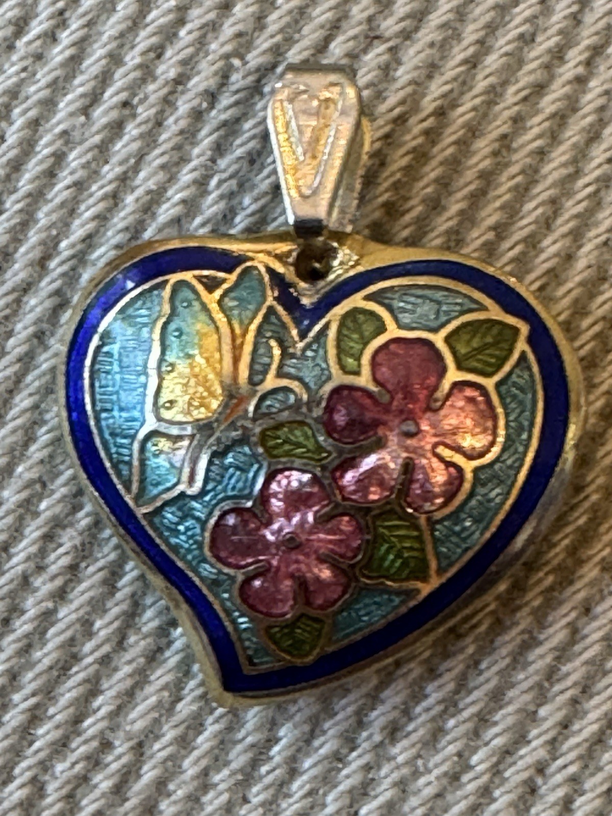 Vintage Cloisonne Brass Base Metal and .875” Enamel Pendant