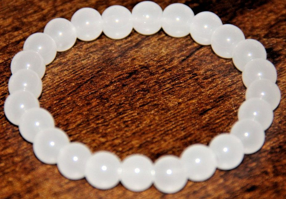 Semi Transparent Frosty White Round Glass Bead Stretch Bracelet Womens Gift New
