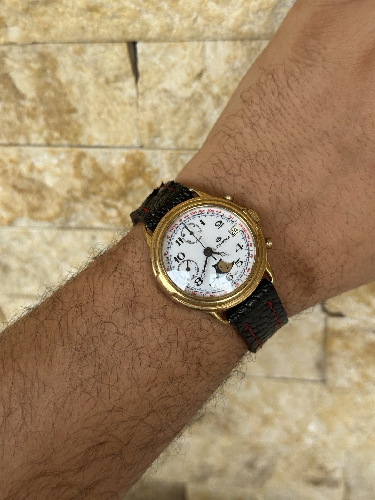 Vintage Lorenz Chronograph Moonphase Valjoux 7768 Mechanical Gold Plated 39mm
