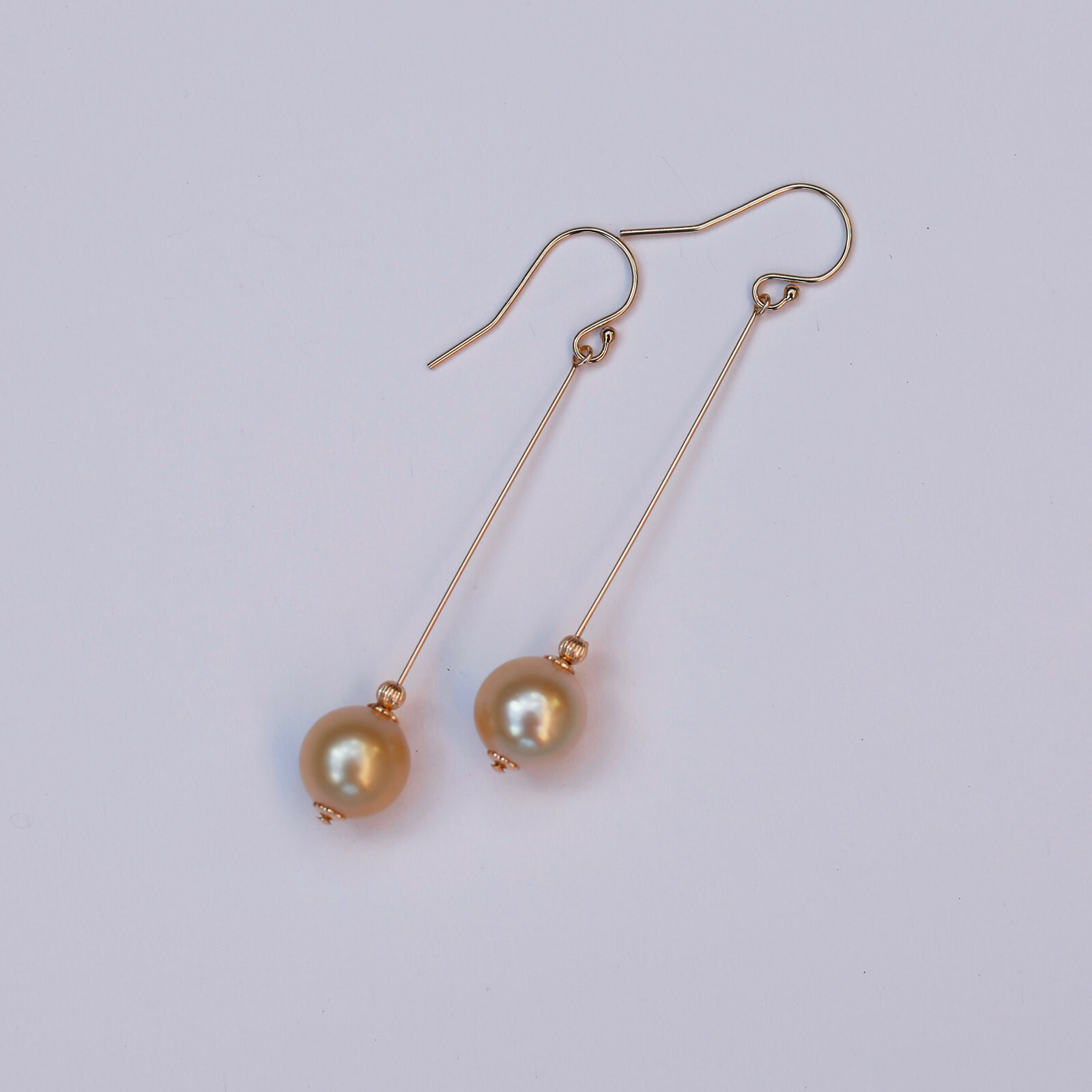 9.5-10mm natural high luster Australia gold seawater Pearl 14KGF Earring 57mm #2