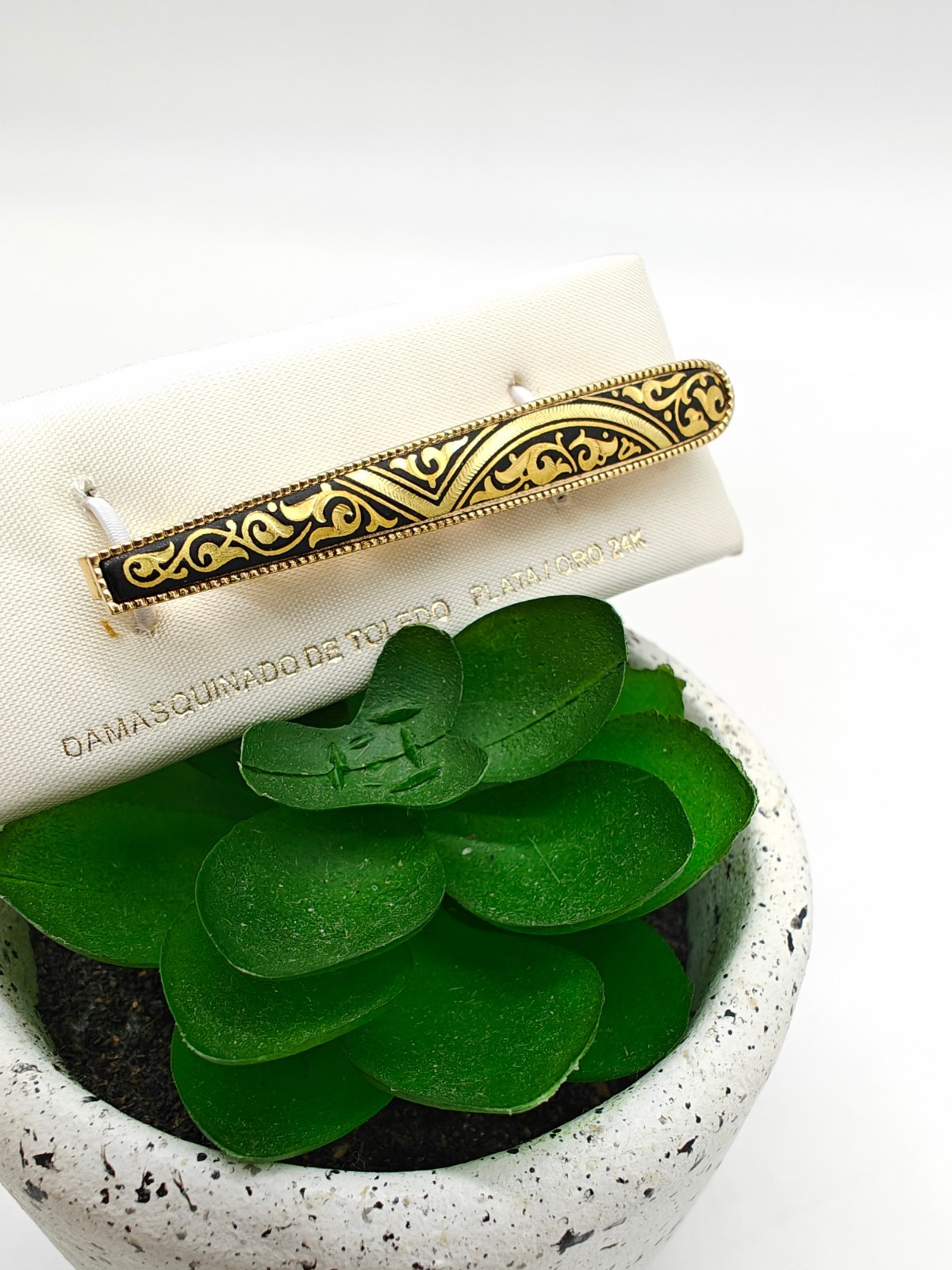 Elegant Damascene Spanish 24K Gold & Steel Men’s Tie Bar Clip Clasp from Spain