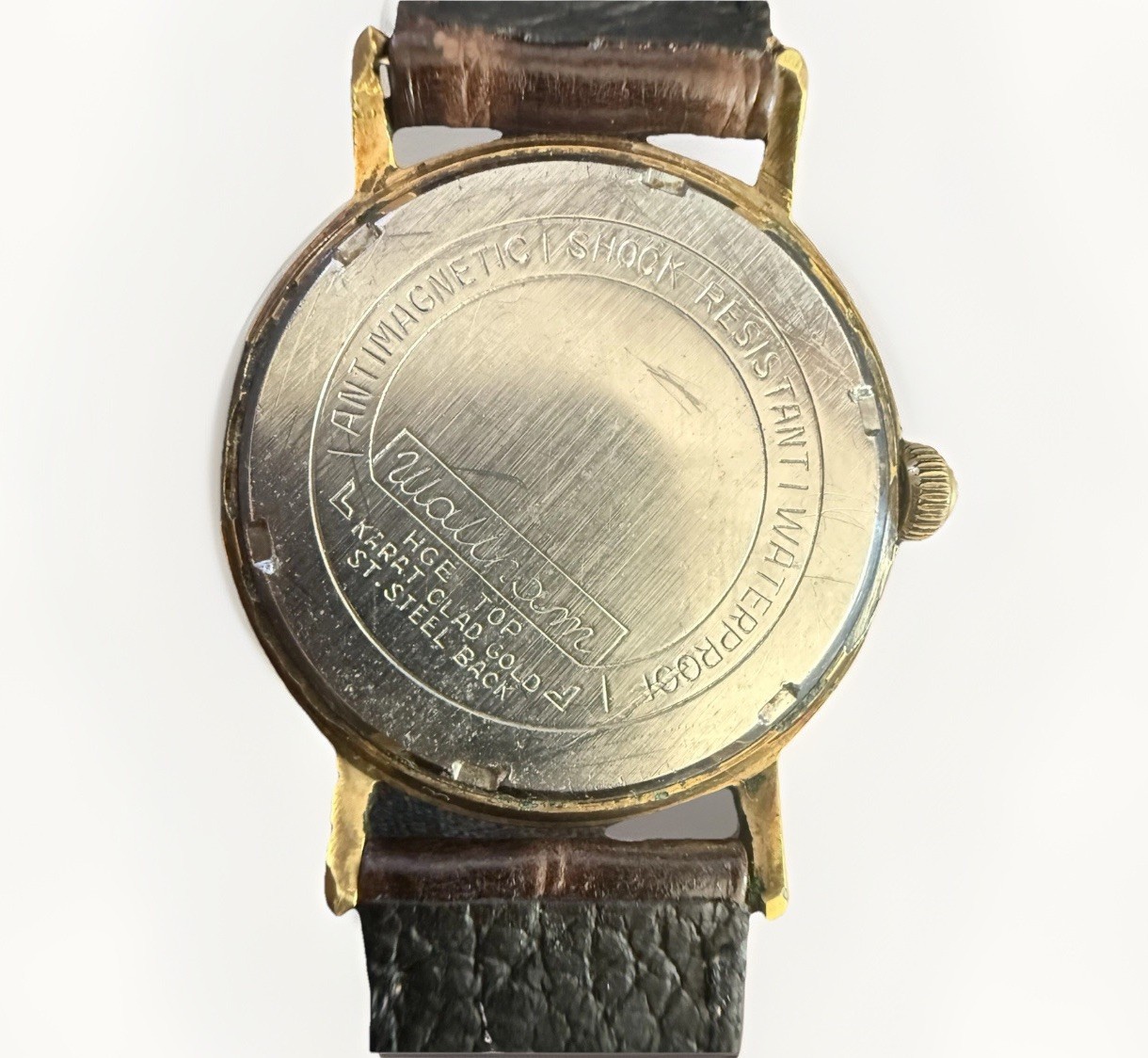 Vintage Waltham 17 Jewels Shockproof Date Mens Watch Gold HGE Swiss Wind France