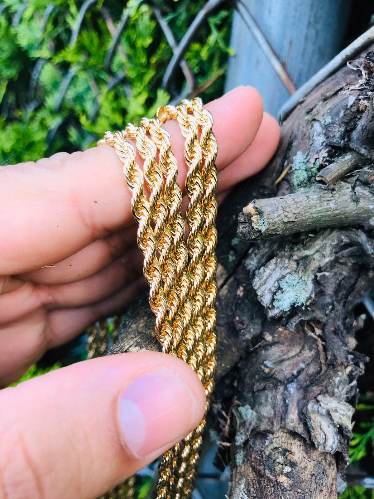 18K Gold Filled Rope Chain Necklace Mens 24 inch Cadena Soga Hombre Oro