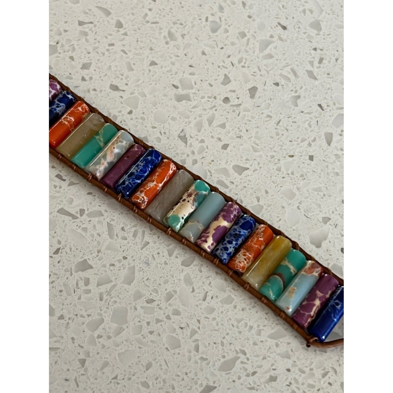 Bohemian cylindrical multicolor Stone Beaded Braided Pu Leather Bracelet