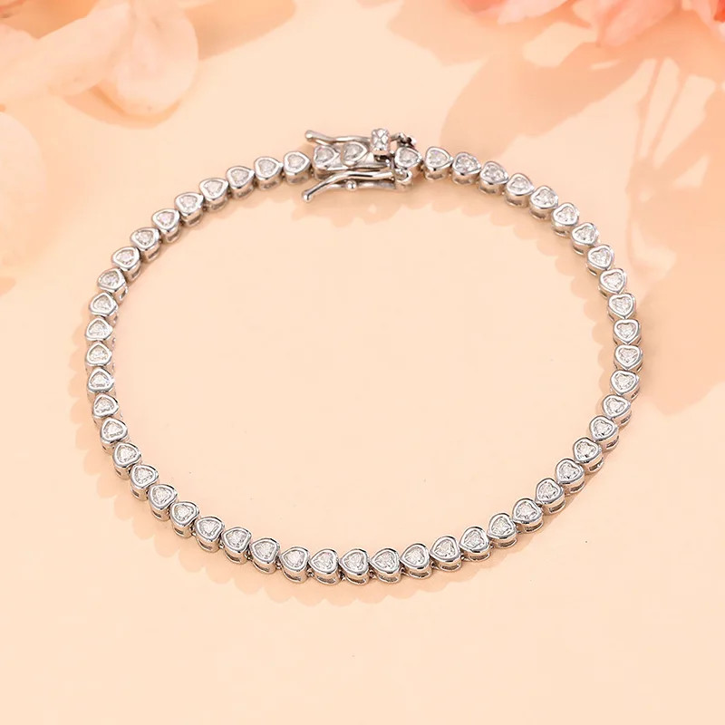 2.1ct Heart Cut Lab‑Created Diamond Test Pass VVS1/D 2mm 14cm Tennis Bracelet