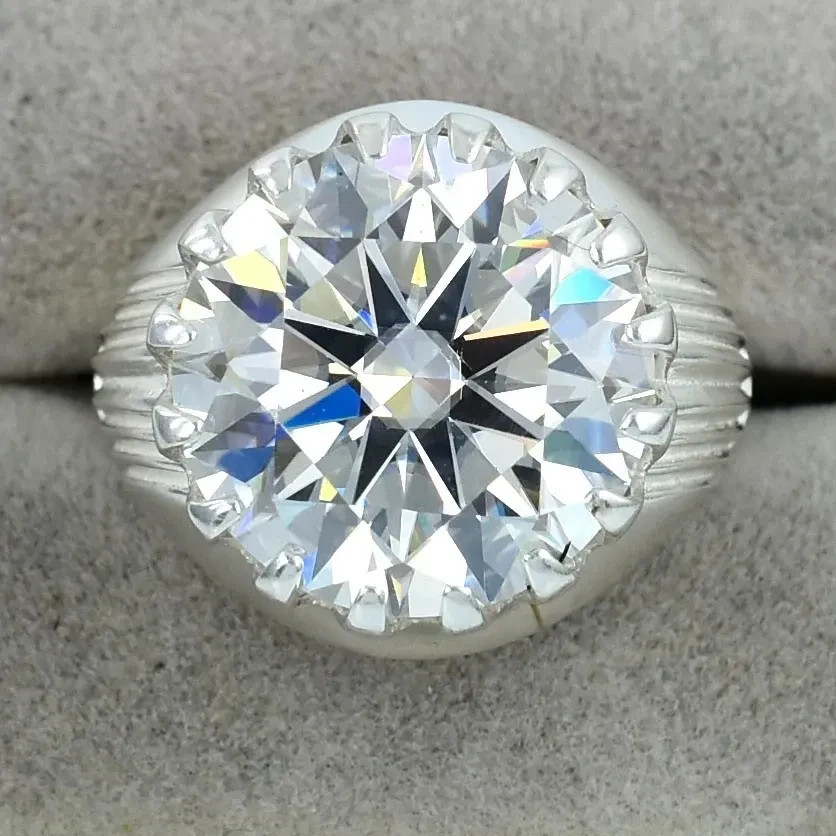 14.60 Ct Certified Round Treated White Diamond Silver Men’s Ring Free Tariff