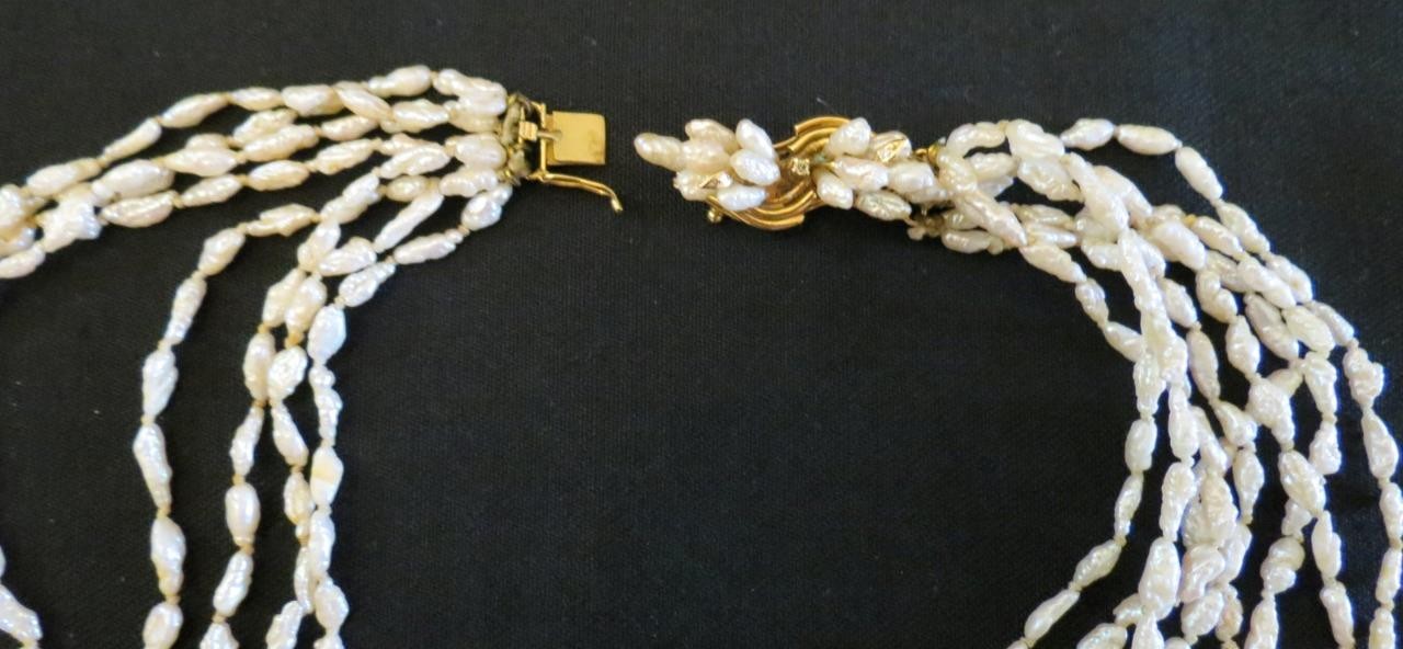 Vintage 14K Yellow Gold Seed Pearl Beaded Multi-Strand Necklace 17 1/2”